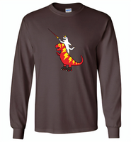 Unicorn Cat Riding Lightning T-Rex - Gildan Long Sleeve T-Shirt