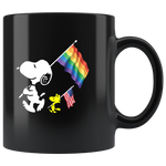 Snoopy LGBT america flag rainbow gay pride black coffee mug