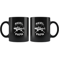Reel Cool Papa Dad Father Love Fishing Gift Black Coffee Mug