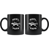Reel Cool Papa Dad Father Love Fishing Gift Black Coffee Mug