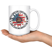 She's A Good Girl Loves Her Mama Loves Jesus and America Too Hippie American Flag White Coffee Mug