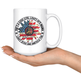 She's A Good Girl Loves Her Mama Loves Jesus and America Too Hippie American Flag White Coffee Mug