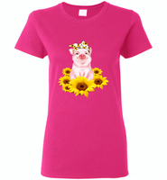 Sunflower pig - Gildan Ladies Short Sleeve