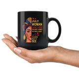 July woman three sides quiet, sweet, funny, crazy, birthday black gift coffee mug