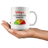 Today s Clusterfuck Danger Low Medium High Extreme Clock White Coffee Mug