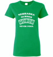 Nebraska Nurses Never Fold Play Cards - Gildan Ladies Short Sleeve