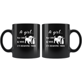 A girl her dog and wine it is beautiful thing black gift coffee mug