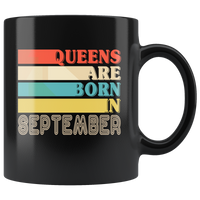 Queens are born in September vintage, birthday black gift coffee mug