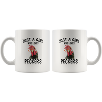 Just A Girl Who Loves Peckers Chicken Rooster White Coffee Mug