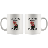 Just A Girl Who Loves Peckers Chicken Rooster White Coffee Mug