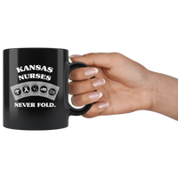 Kansas Nurses Never Fold Play Cards Black Coffee Mug