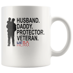 Husband daddy protector veteran hero, father's day gift, papa, dad white coffee mug