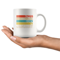 Kings are born in January vintage, birthday white gift coffee mug