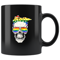 Lady skull LGBT rainbow gay lesbian pride black coffee mug