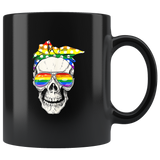 Lady skull LGBT rainbow gay lesbian pride black coffee mug