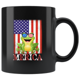 Merica Frog With Glasses American Flag Black Coffee Mug