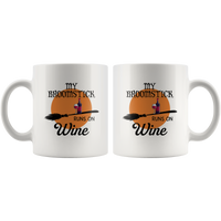 My broomstick runs on Wine halloween white coffee mug