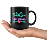 Hello first 1st grade first day back to school black coffee mug