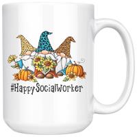 Happy Social Worker Gnome Gnomies Autumn Pumpkin Sunflower Halloween Christmas Xmas Graphic Gift White Coffee Mug