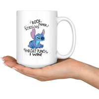 Lilo Rock Paper Scissors Throat Punch I Win Stitch White Coffee Mug