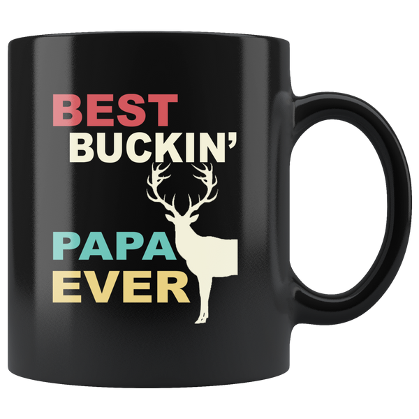 Vintage best buckin' papa ever deer, dad, daddy, father's day gift black coffee mug