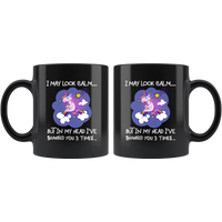 I may look calm but in my head i've shanked you 3 times unicorn black gift coffee mug