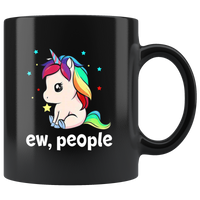 Ew people rainbow unicorn funny black coffee mug