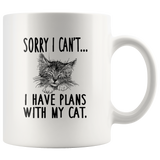Sorry I Can’t I Have Plans With My Cat Cute Cat Lover White Coffee Mug