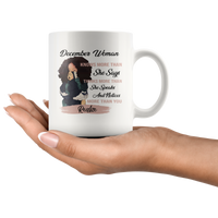 December Woman Knows More Than She Says Thinks Speaks Notices You Realize Black Girl Born In December Birthday Gift White Coffee Mug