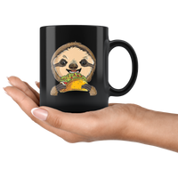 Sloth eats tacos black coffee mug