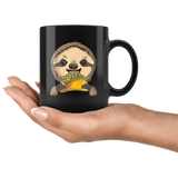 Sloth eats tacos black coffee mug