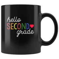 Hello second grade back to school black coffee mug