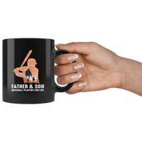 Father and son baseball players for life black coffee mug