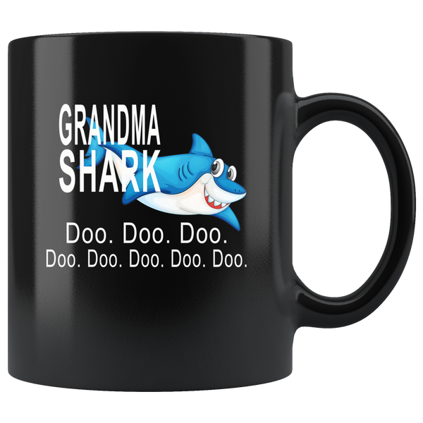 Grandma shark doo doo doo, mother's day black gift coffee mugs
