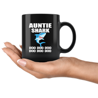 Auntie shark doo doo doo funny, aunt shark black gift coffee mug