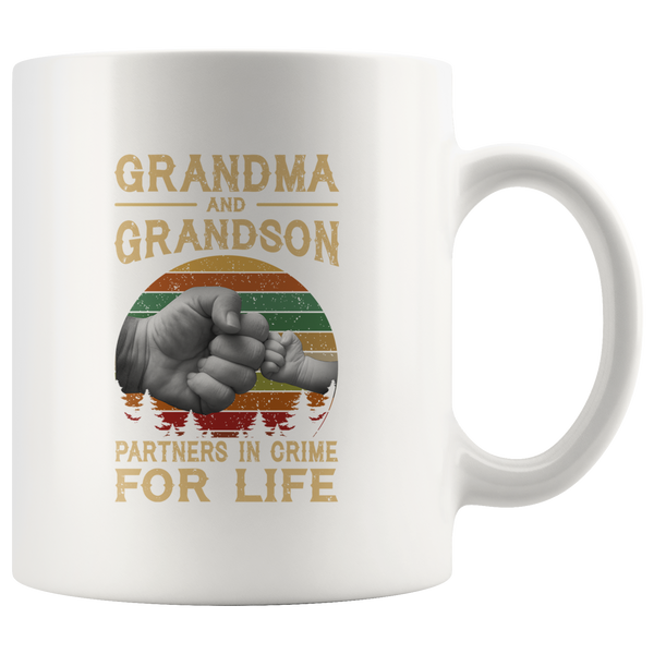 Grandma and grandson partners in crime for life mother's day gift vintage white mug