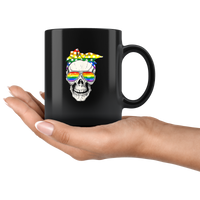 Lady skull LGBT rainbow gay lesbian pride black coffee mug