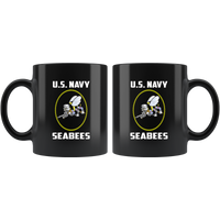 US Navy Seabees Black Coffee Mug