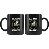 US Navy Seabees Black Coffee Mug