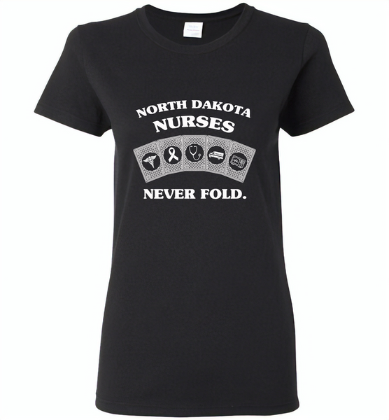 North Dakota Nurses Never Fold Play Cards - Gildan Ladies Short Sleeve