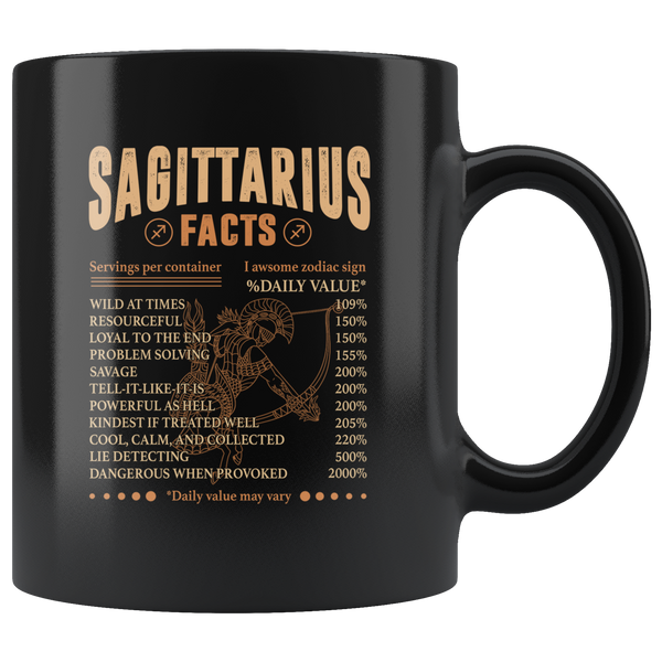 Sagittarius Fact Servings Per Container Awesome Zodiac Sign Daily Value Birthday Gift Black Coffee Mug