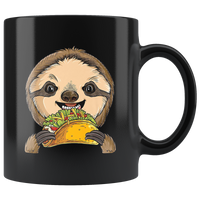 Sloth eats tacos black coffee mug