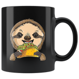 Sloth eats tacos black coffee mug