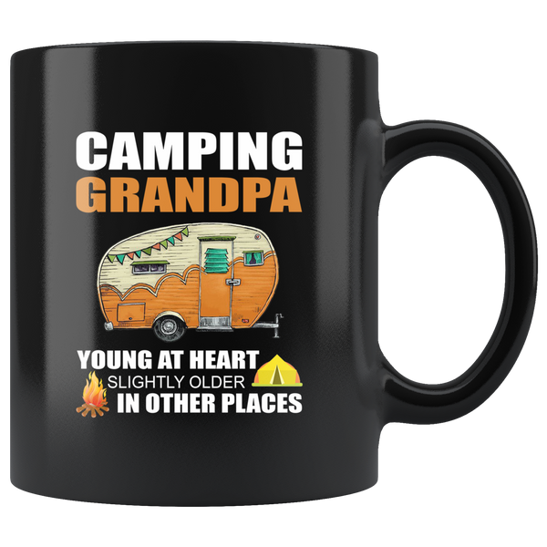 Camping grandpa young at heart slightly older in other places black coffee mug