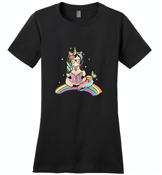 Funny Unicorn Reading Book Believe In Yourself Unicorn - Distric Made Ladies Perfect Weigh Tee