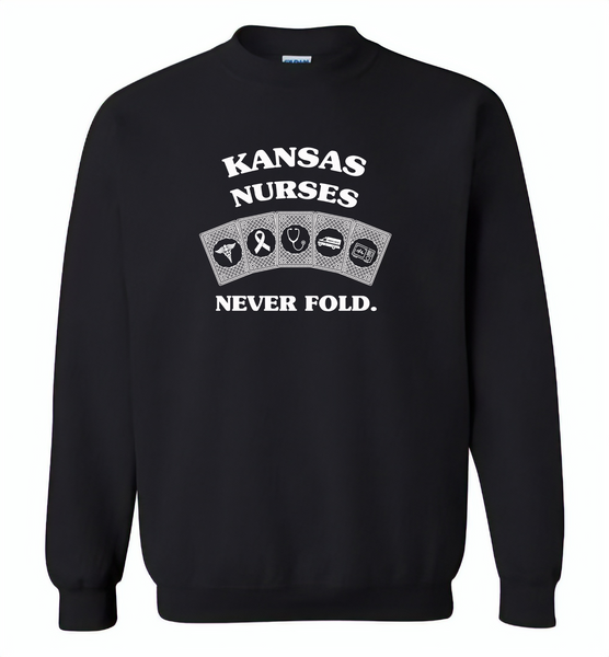 Kansas Nurses Never Fold Play Cards - Gildan Crewneck Sweatshirt