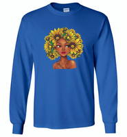 Black girl has natural sunflower hair, sunflower lover - Gildan Long Sleeve T-Shirt