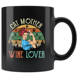 Cat mother wine lover strong woman vintage retro gift black coffee mug
