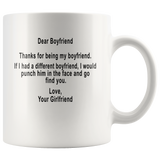 Dear Boyfriend thanks for being my boyfriend gift, love girlfriend white coffee mug