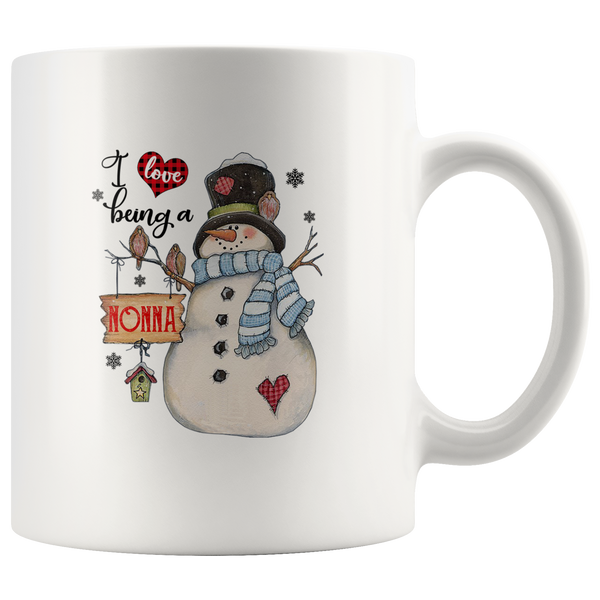 I Love Being A Nonna Snowman Christmas Xmas Plaid White Coffee Mug